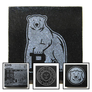 Montage of etched granite coasters.