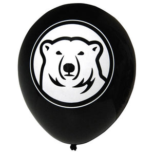 Black balloon with polar bear mascot imprint.