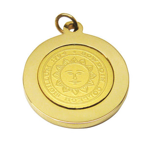 Gold tone engraved Bowdoin sun seal pendant