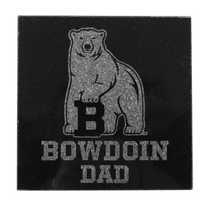 Square granite coaster with engraved polar bear mascot over Bowdoin Dad
