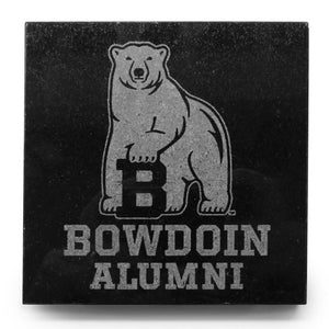 Square granite coaster with engraved polar bear mascot over BOWDOIN ALUMNI
