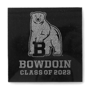Square granite coaster with engraved polar bear mascot over BOWDOIN CLASS of 2023