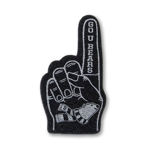 Mini black foam finger with GO U BEARS! on the finger and spirit bear in scarf on the palm.