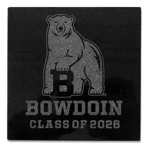Black granite etched coaster with Bowdoin mascot & Class of 2026 etching