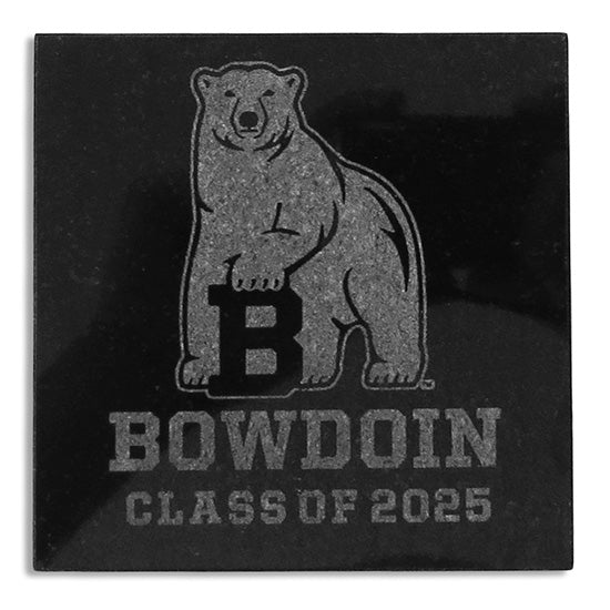 Black granite Bowdoin Class of 2025 coaster with mascot 