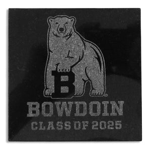 Black granite Bowdoin Class of 2025 coaster with mascot 