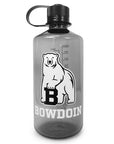 Narrow mouth smoke Nalgene bottle with polar bear mascot imprint over BOWDOIN in white.