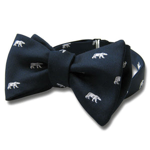 Navy blue bowtie with all-over woven-in white polar bear print.