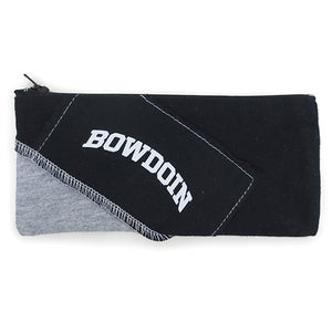 Refried zippered pouch in black and grey with Bowdoin patch.