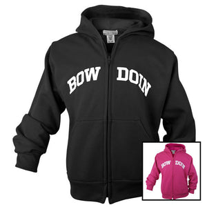 Montage of black and pink children's Bowdoin hoodies.