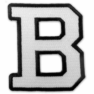 Black and white embroidered Bowdoin B patch.