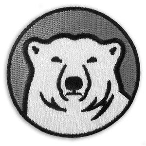 Embroidered Bowdoin polar bear medallion patch.
