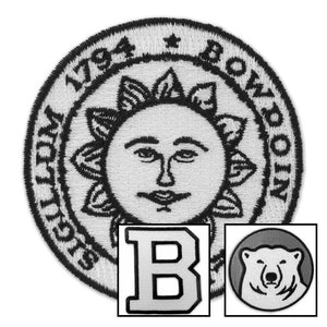 Montage of Bowdoin insignia patches.