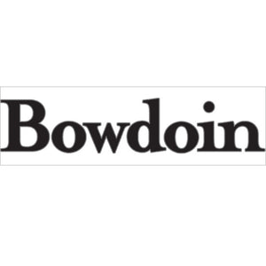 Clear rectangular decal with Bowdoin wordmark in black with grey outline.