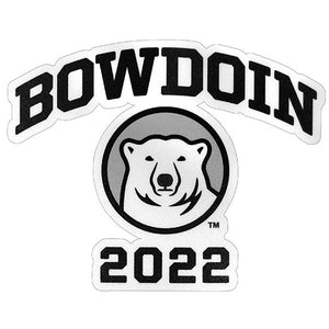 Adhesive decal with BOWDOIN arched over medallion and 2022 imprint. From Spirit Products.