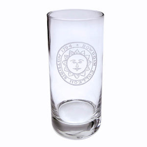 Clear highball glass with engraved Bowdoin sun seal.