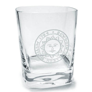 Clear square glass with rounded corners and engraved Bowdoin College seal.
