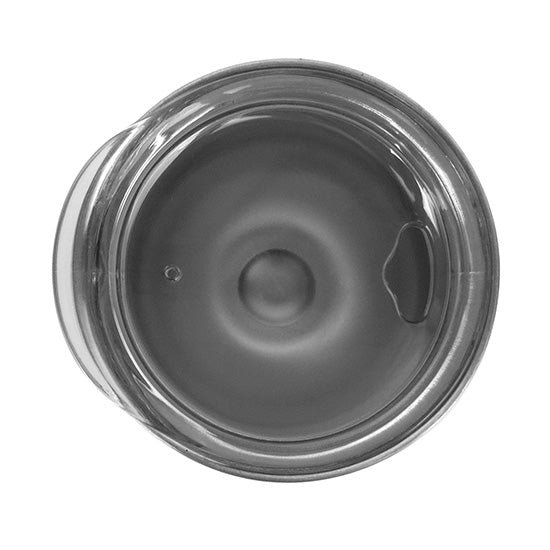 View of top of wine tumbler showing clear plastic lid.
