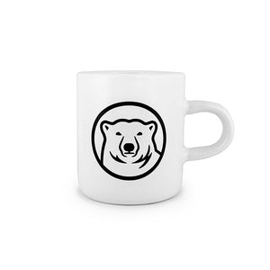 Small white mug with imprint of Bowdoin mascot medallion.