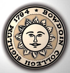 Closeup of Bowdoin College seal medallion.