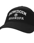 Black baseball cap with embroidered BOWDOIN arched over mascot medallion over GRANDPA