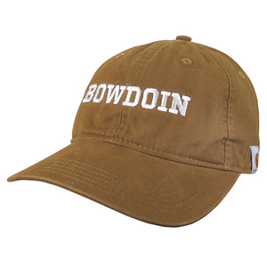 Brown Carhartt cap with Bowdoin embroidered in white.