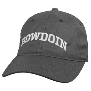 Dark grey hat with arched BOWDOIN embroidery in white