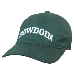 Dark green hat with arched BOWDOIN embroidery in white