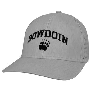 Eco Sand ball cap with black embroidery of BOWDOIN arched over paw print.