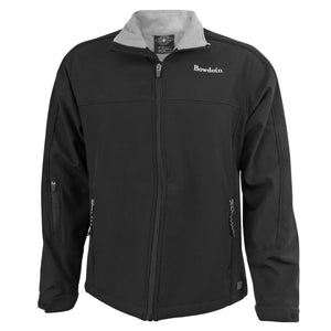 Black full-zip jacket with grey fleece lining. Small white BOWDOIN wordmark embroidered on chest.