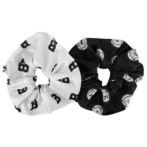 Pair of black and white Bowdoin scrunchies
