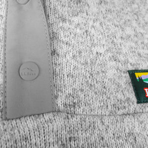 Closeup showing detail of L.L.Bean imprint on button snaps on front placket.