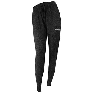 Black heather jogger with drawstring waist, pockets, and BOWDOIN imprint on left thigh
