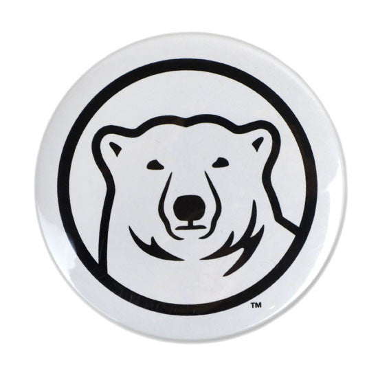 White round magnet with mascot medallion imprint.