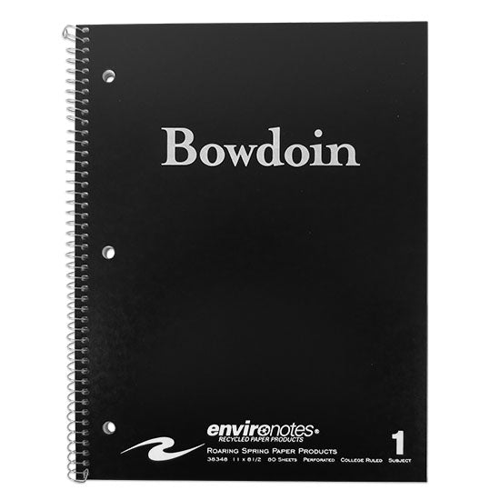 Black notebook with white Bowdoin wordmark on cover.