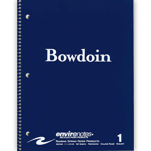 Navy blue notebook with white Bowdoin wordmark on cover.