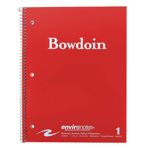 Red notebook with white Bowdoin wordmark on cover.