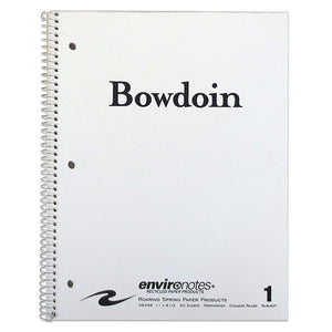 White notebook with black Bowdoin wordmark on cover.