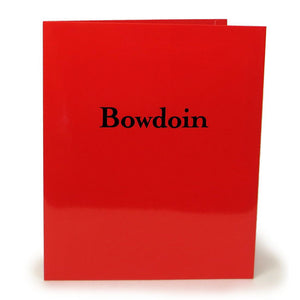 Red laminated folder with black Bowdoin imprint.