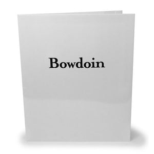 White laminated folder with black Bowdoin imprint.