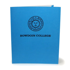 Blue paper folder with sun seal imprint.