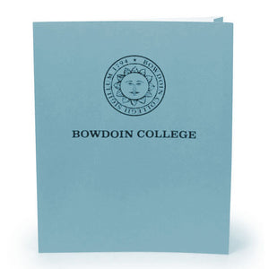 Light blue paper folder with sun seal imprint.