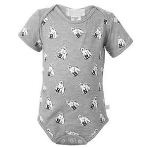 Oxford gray diaper shirt with all-over Bowdoin mascot print.