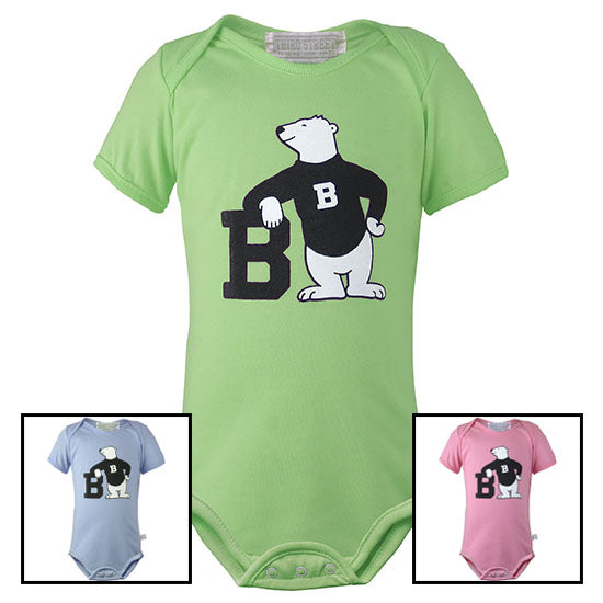 Montage of 3 colors of Spirit Bear diaper shirts