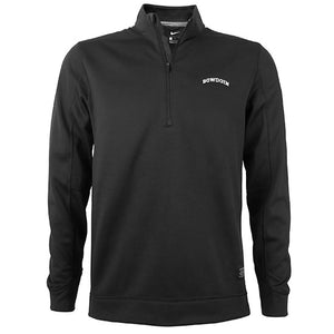Black quarter-zip pullover with small white arched BOWDOIN embroidered on left chest.