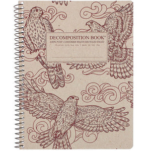 Coilbound Decomposition Book with cover image of three goshawks on brown craft.