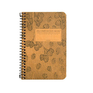 Pocket-sized coilbound Decomposition book with hops flowers on cover.
