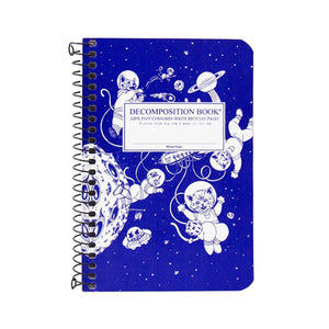 Pocket-sized coilbound Decomposition book with astronaut kittens on cover.