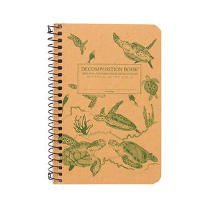 Pocket-sized coilbound Decomposition book with swimming sea turtles on cover.