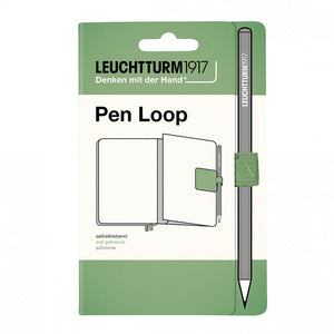 Elastic pen loop and packaging in sage green